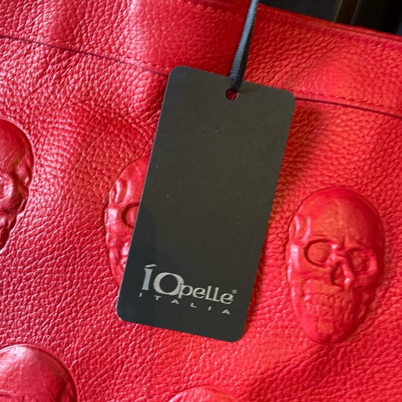 IO PELLE NWT Made In Italy RED Leather Skull Embossed Skull Tote - Picture 3 of 17